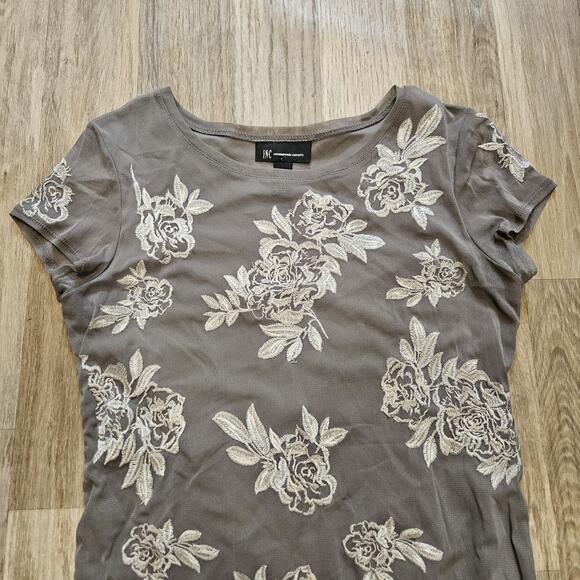 INC International Concepts Mesh Floral Top Women L Beige Grunge Cottage Boho Y2K - Picture 2 of 8